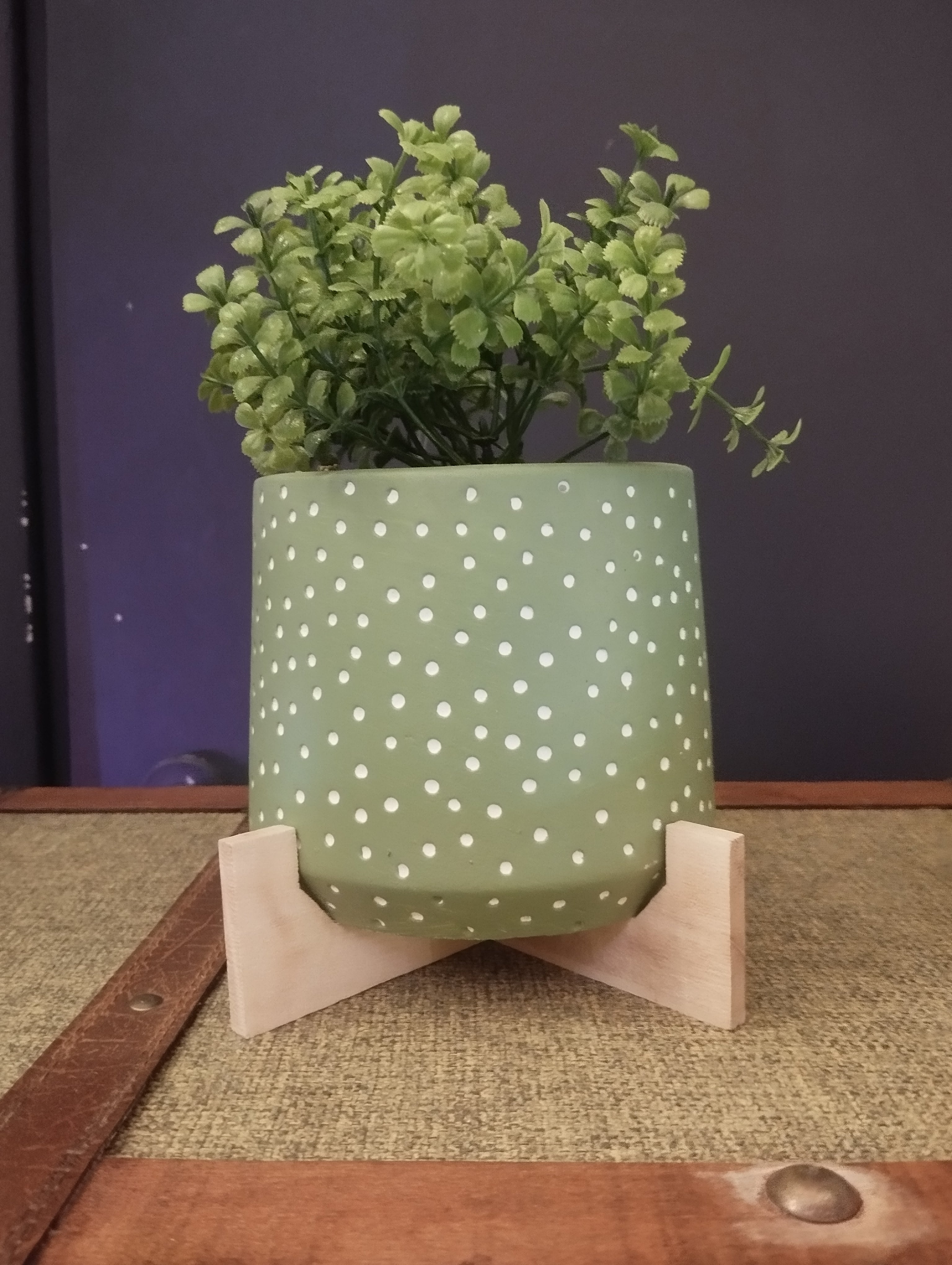 Piantine con vaso in Ceramica Polka Dot con Supporto in Legno – Vivacità e Stile per la Tua Casa